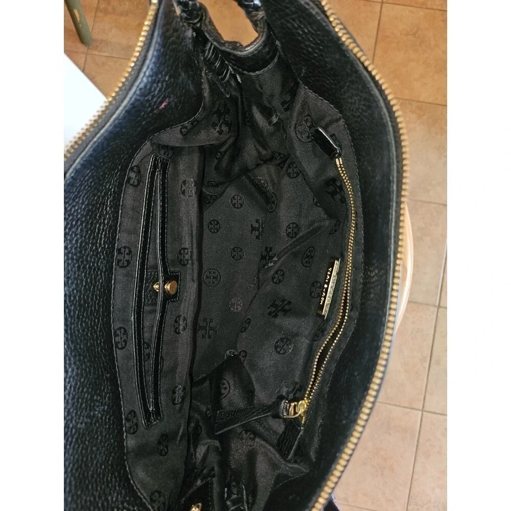 Tory Burch Leather Hobo Bag Braided‎ Handle Designer Purse Black